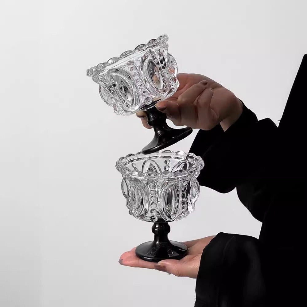 Retro Black Crystal Dessert Cup – Elegant Glass Goblet