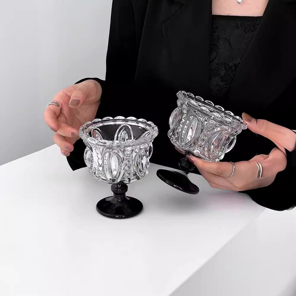 Retro Black Crystal Dessert Cup – Elegant Glass Goblet