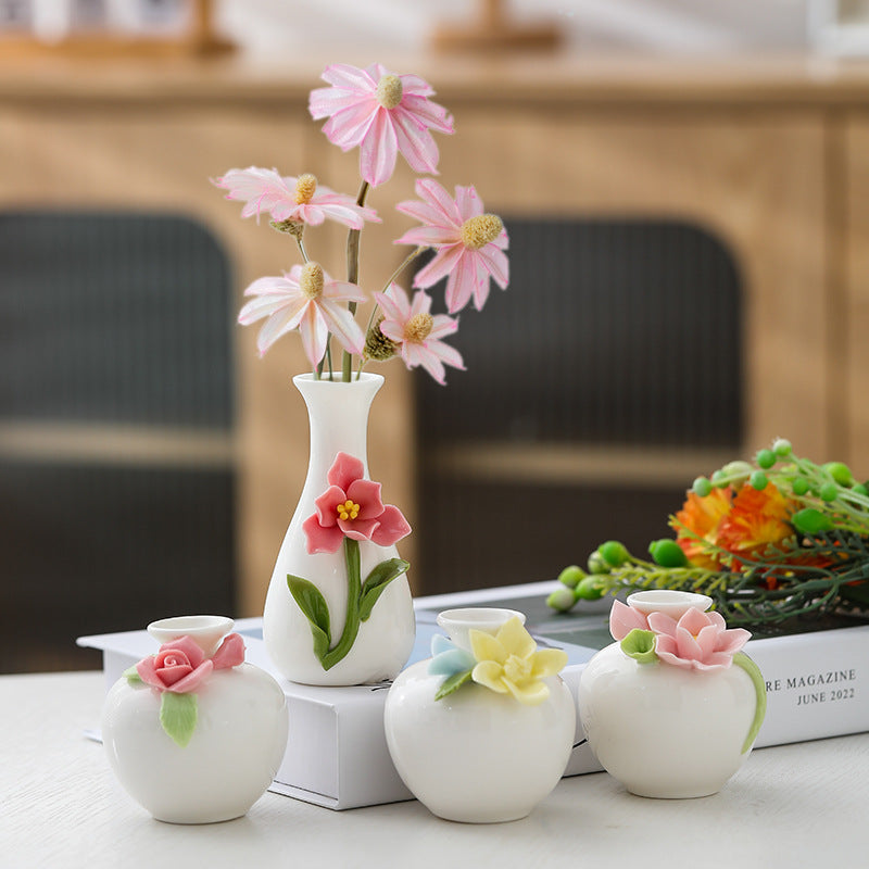 Creative hand-carved ceramic vase – small decorative flower bottle