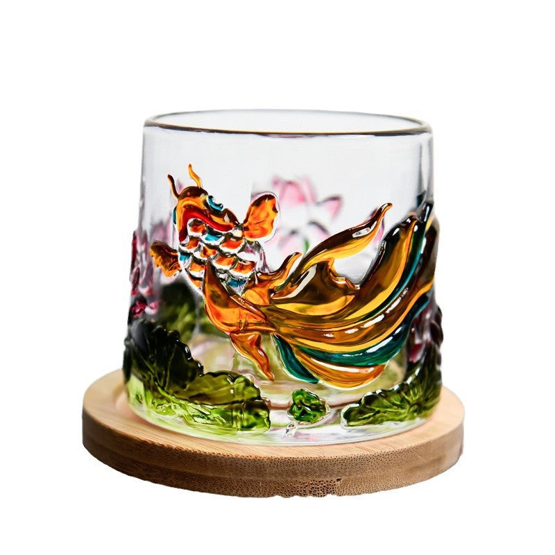Nationale Gezeiten bemaltes Whiskeyglas - Koi & Lotus Design