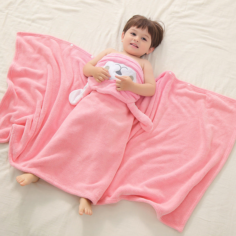 Coral fleece hooded bath towel for children – soft and absorbent