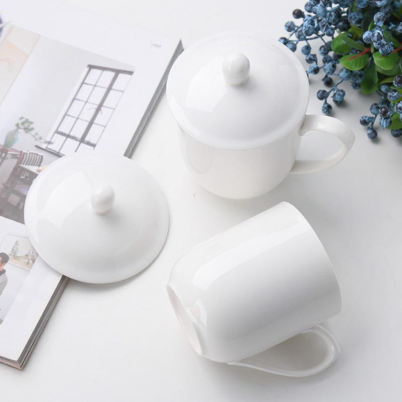 Teetasse aus weißer Keramik mit Deckel - Büro- und Konferenzset
