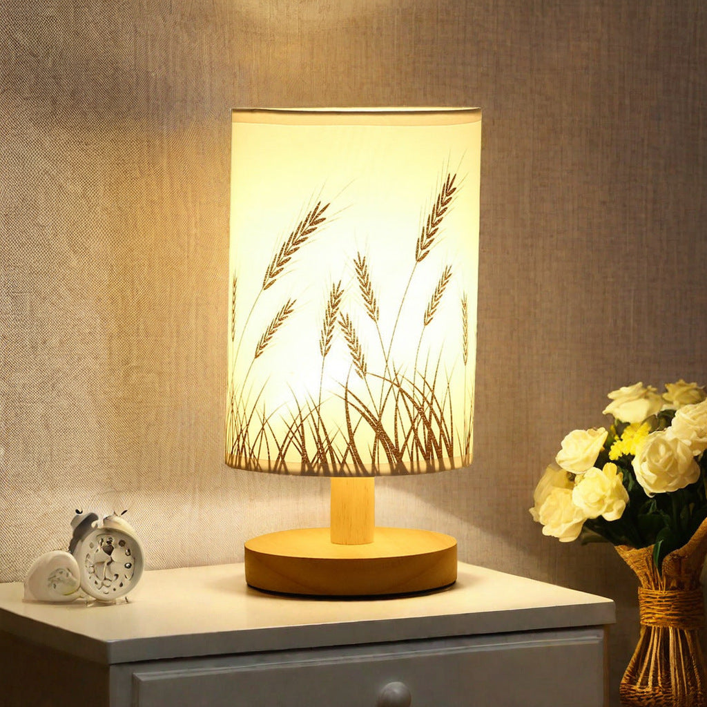 Scandinavian table lamp with fabric shade – USB bedside lamp with remote control & eye-protecting warm light