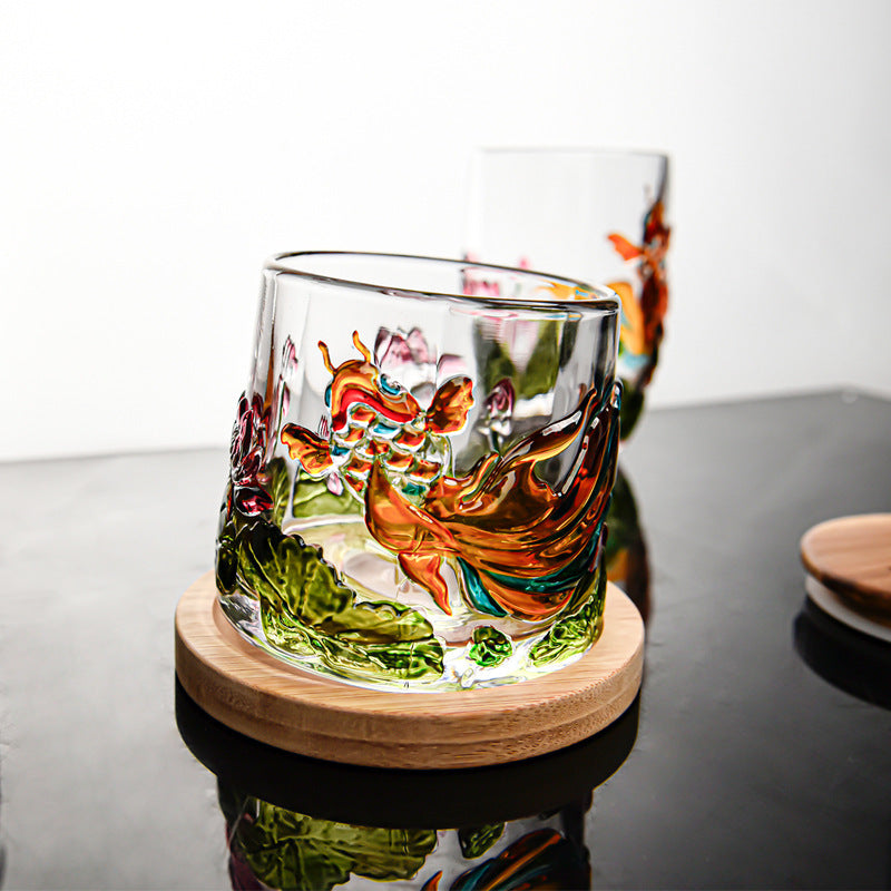 Nationale Gezeiten bemaltes Whiskeyglas - Koi & Lotus Design