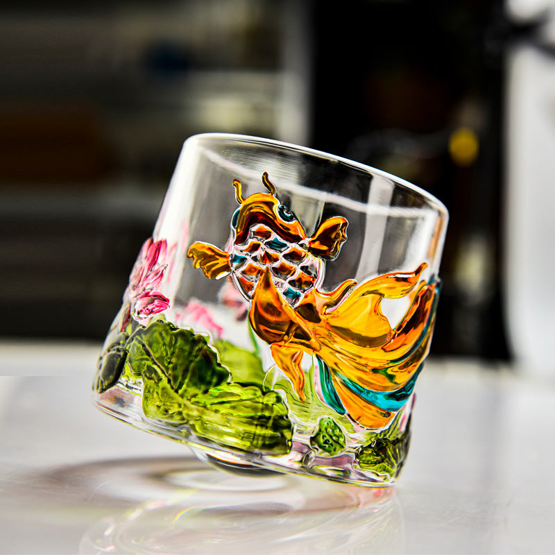 Nationale Gezeiten bemaltes Whiskeyglas - Koi & Lotus Design