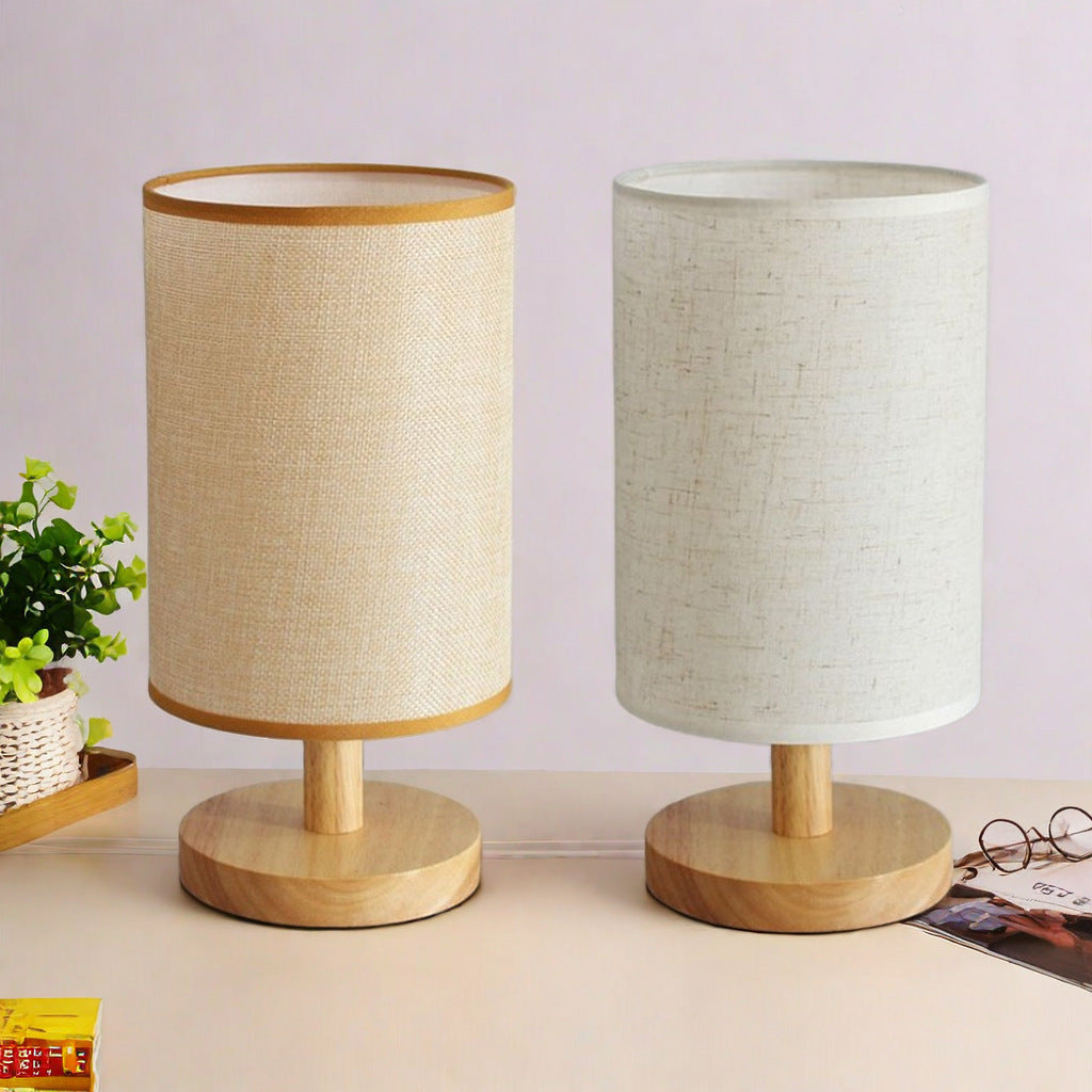 Scandinavian table lamp with fabric shade – USB bedside lamp with remote control & eye-protecting warm light