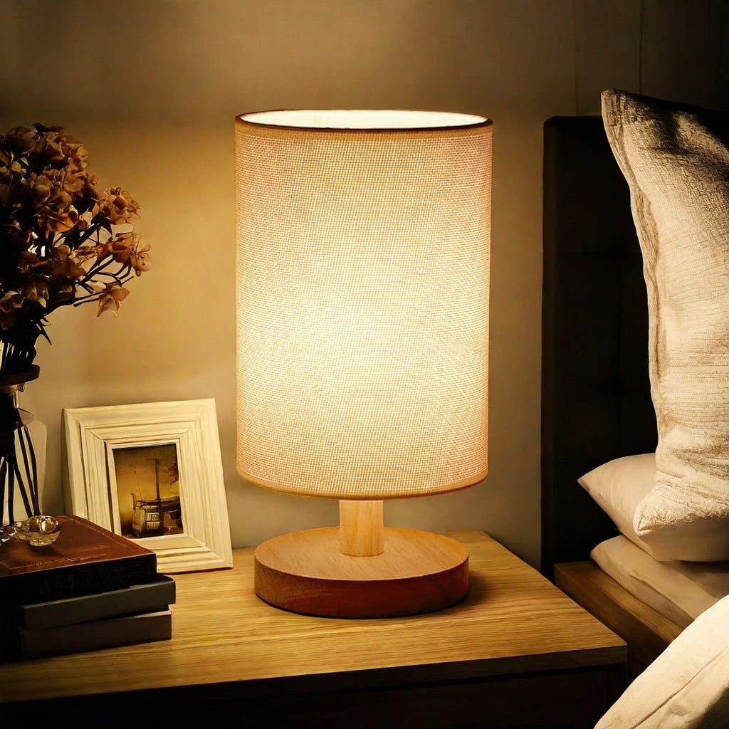 Scandinavian table lamp with fabric shade – USB bedside lamp with remote control & eye-protecting warm light