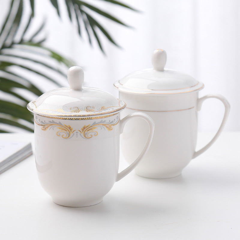 Teetasse aus weißer Keramik mit Deckel - Büro- und Konferenzset