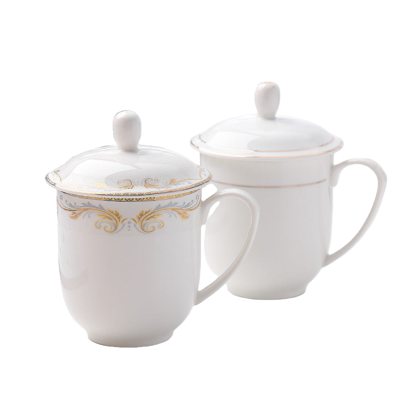 Teetasse aus weißer Keramik mit Deckel - Büro- und Konferenzset