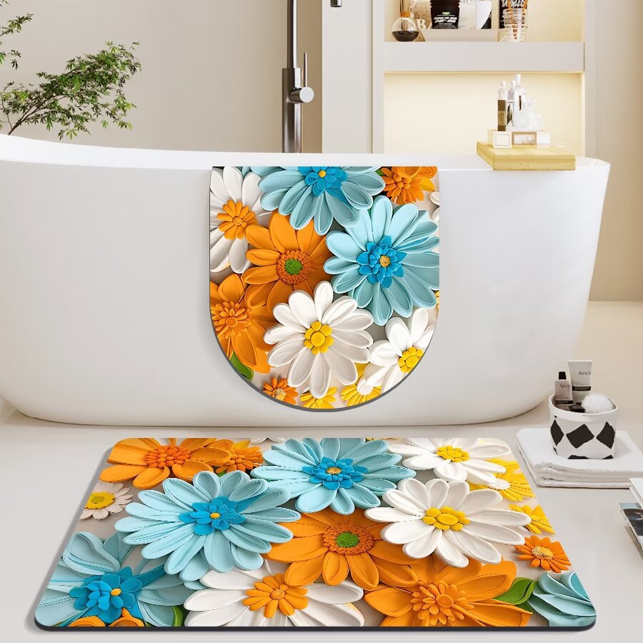 Colorful Flower Bath Mat – Non-Slip & Quick-Drying