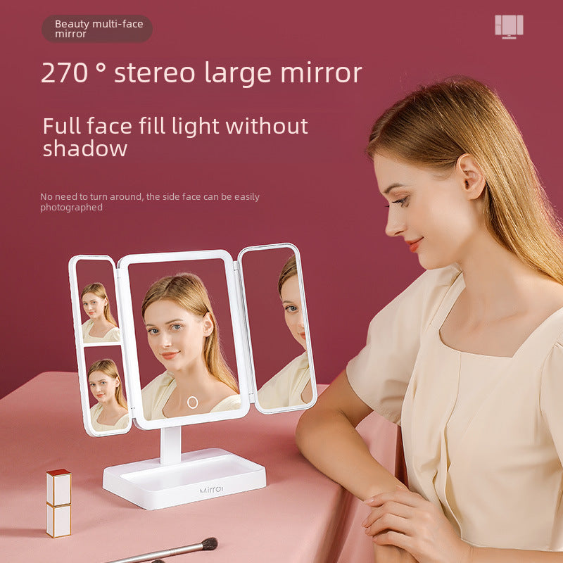 LED Tri-Fold Makeup Mirror with Lights – Elegant & Practical