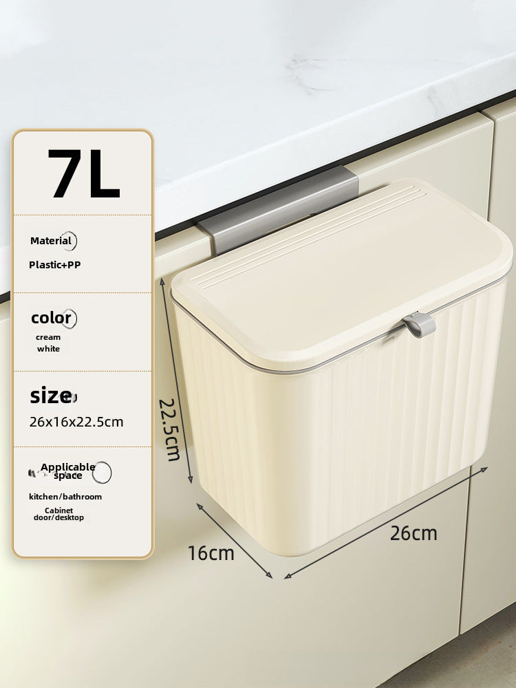 Hanging trash can for kitchen and bathroom – compact with lid