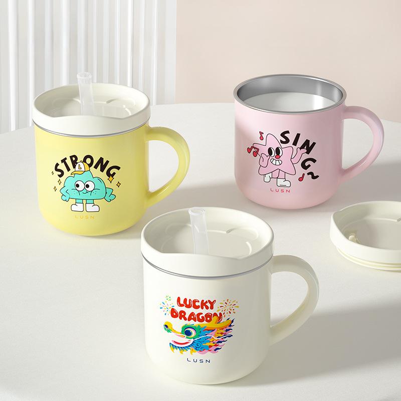 Babymilchbecher aus Edelstahl 316L - mit Strohhalm und Skala