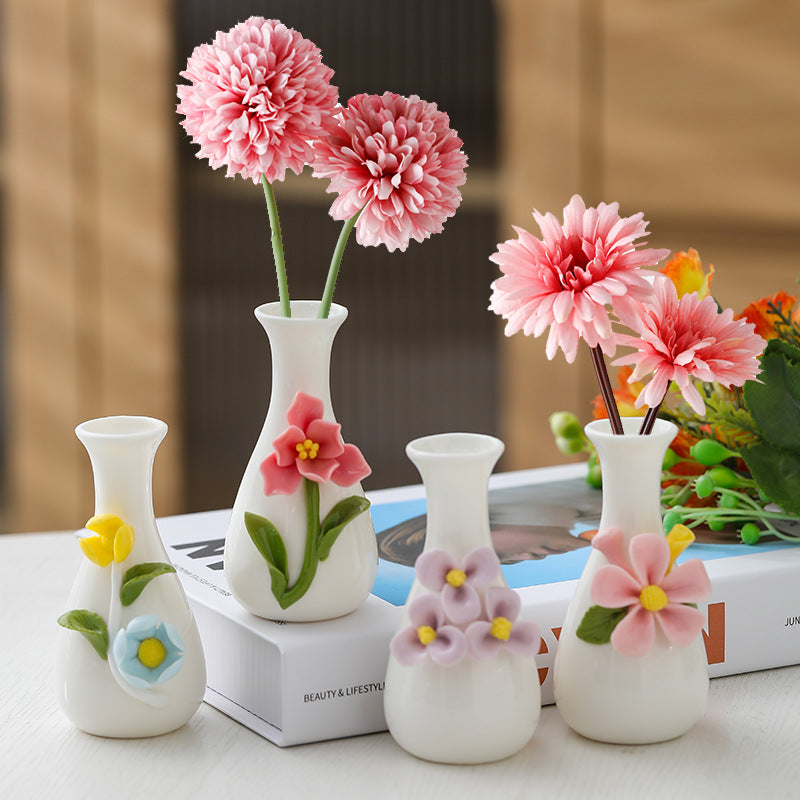 Creative hand-carved ceramic vase – small decorative flower bottle