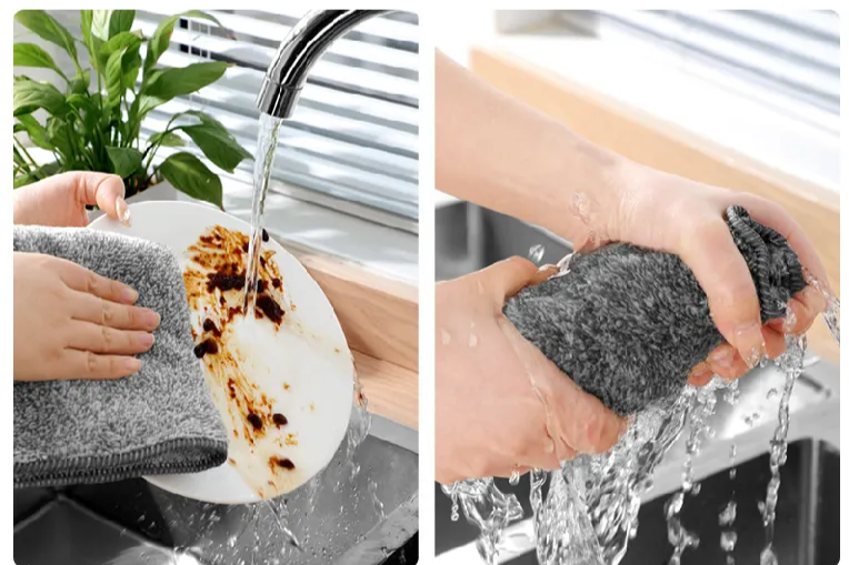 Bamboo charcoal dishcloth - thick, absorbent & oil-free